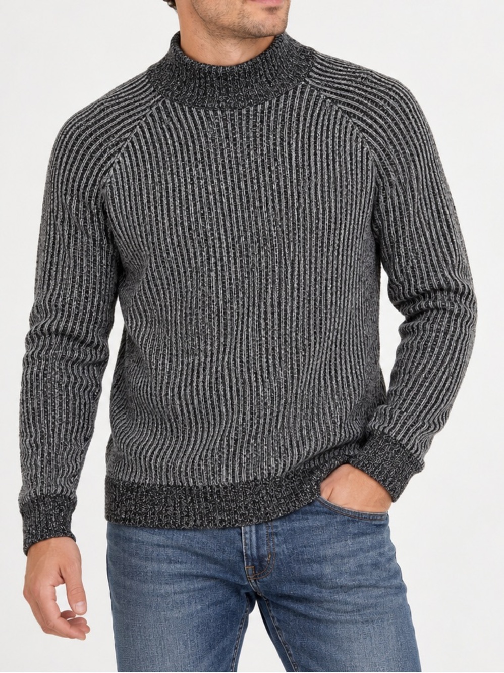 Treasure & Bond Men’s Chunky Rib Mock Neck Sweater Gray Large